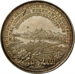 Medaille von Georg Hautsch auf Kaiser Leopold I. und den Sieg der kaiserlichen Truppen über die Türken bei Zenta, 1697
