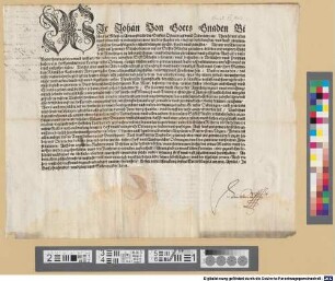 WJr Johan Von Gotts Gnaden Bischoff zu Münster, ... Thun hiemit allen vnnd jeden vnsern vnderthonen was wirden, standes, ... in vnserm Stifft Münster reformirt, vnnd derhalben in Weltlichen vnnd Prophan sachen, eine Hoffgerichts vnnd Landtgerichts Ordnung, sampt etlichen andern gemeinen vnnd sondern Constitutionen, verfassen vnnd in truck außgehen laßen, ... : Geben ... am XXVIJ. Aprilis, Jn Funfzehenhondert vnnd zwey vnnd Siebentzigsten Jaren