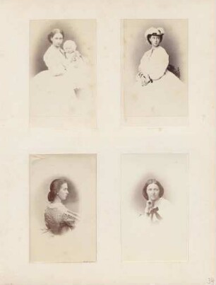 links oben: Prinzessin Alice von England mit Kleinkind rechts oben: Prinzessin Alice von England (?) links unten: Unbekannt (Dame) rechts unten: Prinzessin Alice von England (?)
