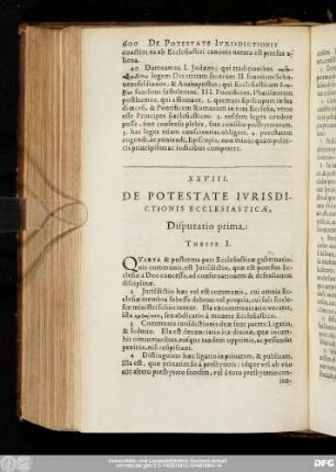 XXVIII. De Potestate Iurisdictionis Ecclesiasticae, Disputatio prima: