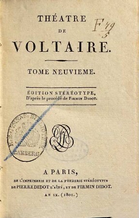Théâtre De Voltaire, 9. [Olimpie. Le Triumvirat. Les Scythes. Charlot, ou la comtesse de Givry]