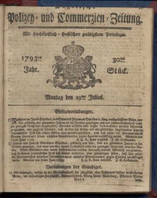 30tes Stueck, Montag den 29ten Julius 1793