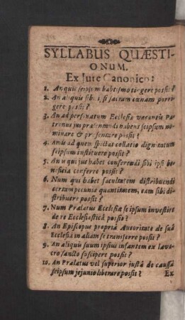 Syllabus Quaestionum.