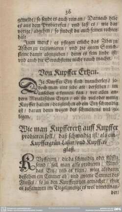 Wie man Kupfferertz auff Kupffer probieren soll/daß schmeidig ist/als ein Kupffergrün Lasur/und Kupfferglaß.
