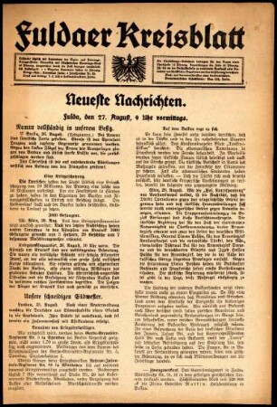 Erste Ausgabe vom Donnerstag, den 27. August 1914.