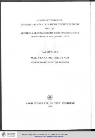 Man yearning for grace : Luther's early spiritual teaching