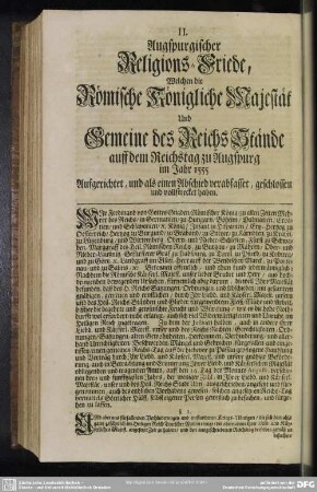 II. Augspurgischer Religions-Friede, ...