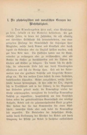 I. Die psychologischen und moralischen Grenzen der Wohlthätigkeit