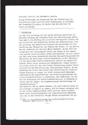 Einige Erfahrungen und Ergebnisse bei der Vorbereitung und Durchführung einer soziologischen Untersuchung zu Problemen der Frauenqualifizierung im Bereich des Ministeriums für Kohle und Energie