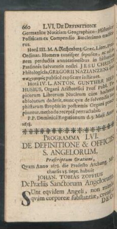 Programma LVI. De Definitione & Officiis S. Angelorum