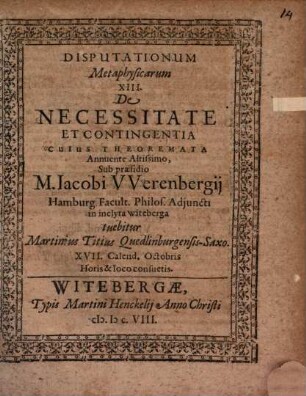 Disputationum metaphysicarum ..., 13. De necessitate et contingentia