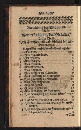 Verzeichniß der Theilen und Tituln