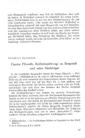 Cuntze Pilsmith, Kirchspielvogt zu Bergstedt und seine Nachfolger