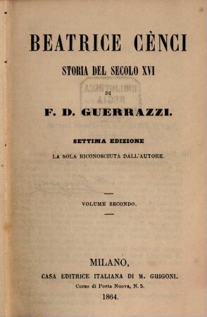 Beatrice Cénci : Storia del secolo XVI, 2
