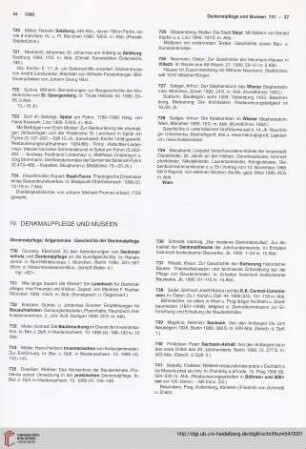 IV. Denkmalpflege und Museen