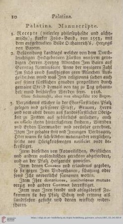 Palatina. Manuscripte