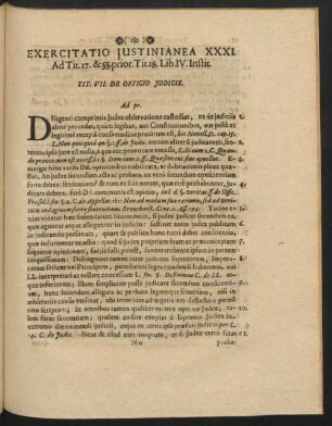 Exercitatio Iustinianea XXXI. Ad Tit. 17. & §§. prior. Tit. 18. Lib. IV. Instit.
