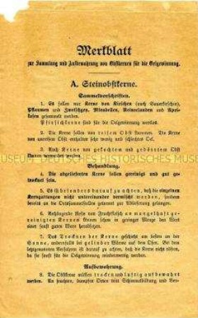 Merkblatt zur Sammlung und Aufbewahrung von Obstkernen für die Oelgewinnung