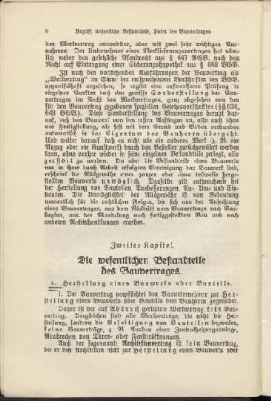 Zweites Kapitel. Die wesentlichen Bestandteile des Bauvertrages.