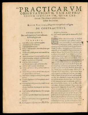 Practicarum Observationum, Tam Ad Processum Iudiciarium, Quam Causarum Decisiones pertinentium, Liber Secundus.