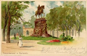 Postkartenalbum mit Motiven von Karlsruhe. "Kaiserdenkmal in Karlsruhe". Denkmal für Kaiser Wilhelm auf dem Kaiserplatz