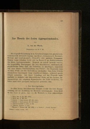 Zur Theorie des festen Aggregatzustandes.