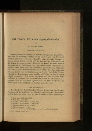 Zur Theorie des festen Aggregatzustandes.