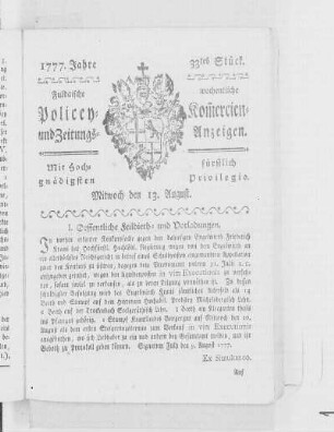 33tes Stück, Ausgabe vom 13. August 1777