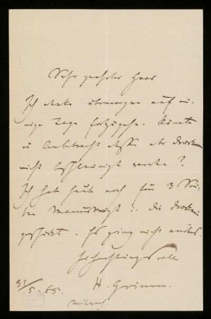 Brief von Herman Grimm an Unbekannt