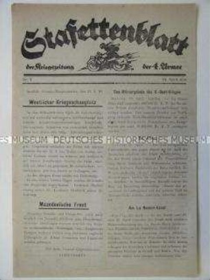 Mitteilungsblatt der "Kriegszeitung der 4. Armee" zur Kriegslage an der Westfront und der Mazedonischen Front