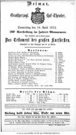 Das Testament des großen Kurfürsten