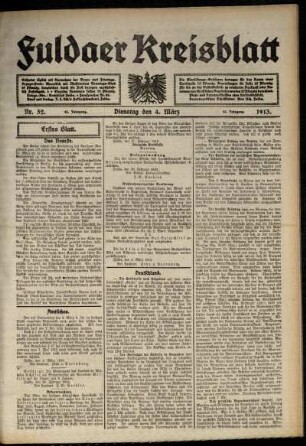 Erste Ausgabe vom Dienstag, den 04. März 1913.