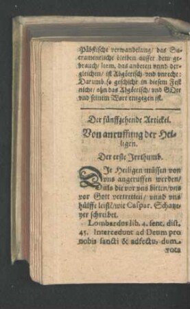 Der fünffzehende Artickel. Von anruffung der Heiligen.