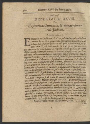 Dissertatio XXVIII. De Executione Sententiae, & extraordinariis Iudiciis