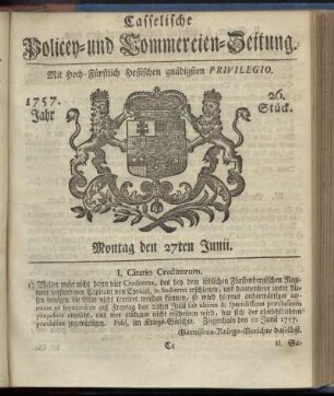 26. Stueck, Montag den 27ten Junii 1757