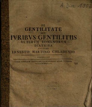 De Gentilitate Seu Iuribus Gentilitiis Veterum Romanorum Diatriba