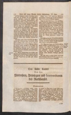 Das fünfte Capitel Von den Vorrechten, Privilegien und Immunitäten des Rathhauses