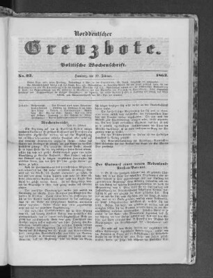 Norddeutscher Grenzbote. Politische Wochenschrift. No. 92 1863.