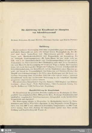 Die Aktivierung von Kiesabbrand zur Absorption von Schwefelwasserstoff