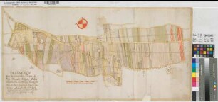 Münster (Münster) Grundstücke des Domkapitels und anderer Interessenten auf der Geist Delineatio der so genanten Geist, so vor Münster belegen, welche theils an das hochwürdige Thumbkapitul theils an andere specificirte Interessenten gehörig 1732 100 Ruten = 13 cm 42 x 85 kol. Zeichnung F. H. Kock, Osnabrücker Landmesser KSM Nr. 381,2
