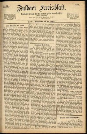Erste Ausgabe vom Samstag, den 22. März 1879.