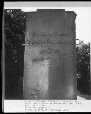 Grabstein von Friederike Mannheimer, geborene Blum (gestorben 1900.10.18)