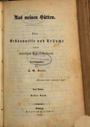 Aus meinen Hütten oder Geständnisse und Träume eines deutschen Schriftstellers, 1