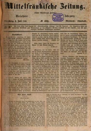 Mittelfränkische Zeitung für Recht, Freiheit und Vaterland. 13,7/12. 1846