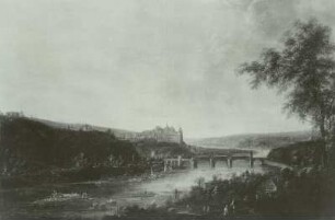 Meißen: Blick elbabwärts auf Burg und Brücke