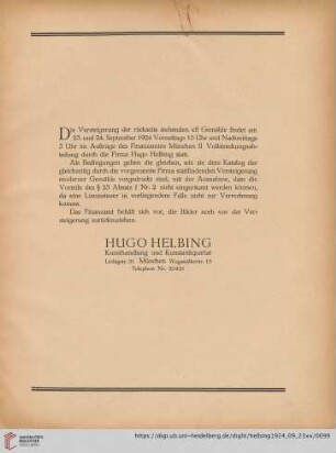 Die Versteigerung der rückseits stehenden elf Gemälde [...] (Nr. 114a-672)