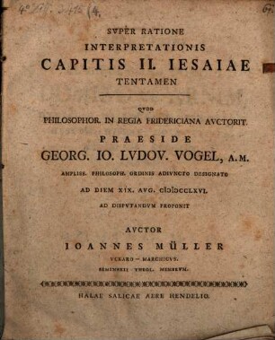 Tentamen super ratione interpretationis capitis II. Jesaiae