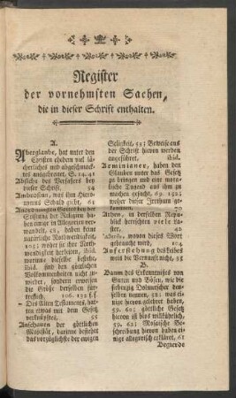 Register der vornehmsten Sachen, die in dieser Schrift enthalten