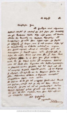 Brief von August Petermann von Justus Perthes' Geographische Anstalt  an Reinhold Grundemann : Gotha, 18.08.1862 ; [Kopie]