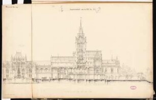 Fürstliches Schloss auf dem Brauhausberg, Potsdam Schinkelwettbewerb 1862: Längsschnitt; Maßstabsleiste